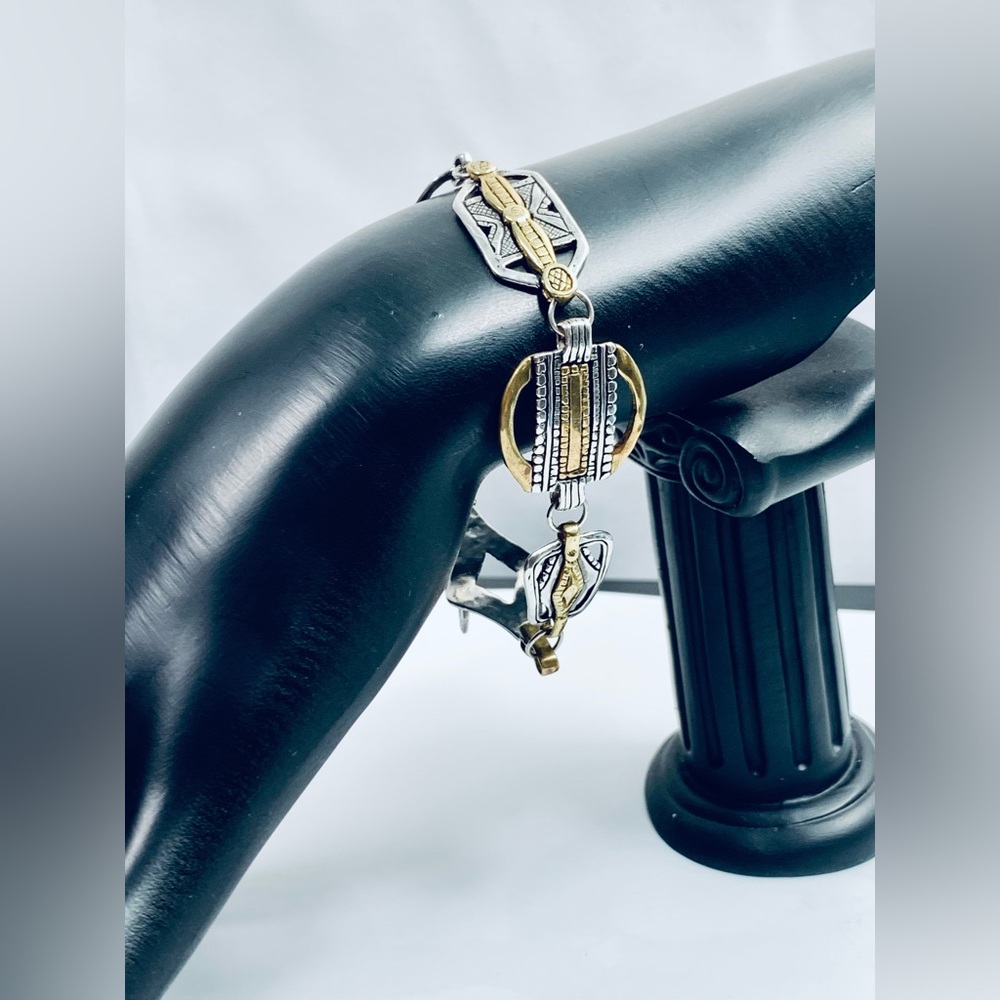Silpada Vintage Sterling Silver & Brass GLOBETROTTER Bracelet - 8-1/2” READ